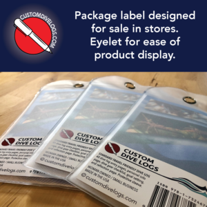 package label designed for sale in stores. Eyelet for ease of product display.